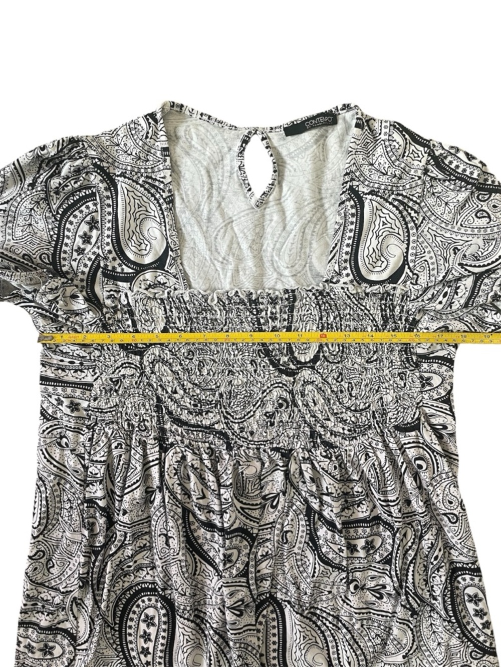 Black White Paisley Smocked Cotton Top Babydoll Y2K Festival Peasant Romantic - Picture 6 of 9